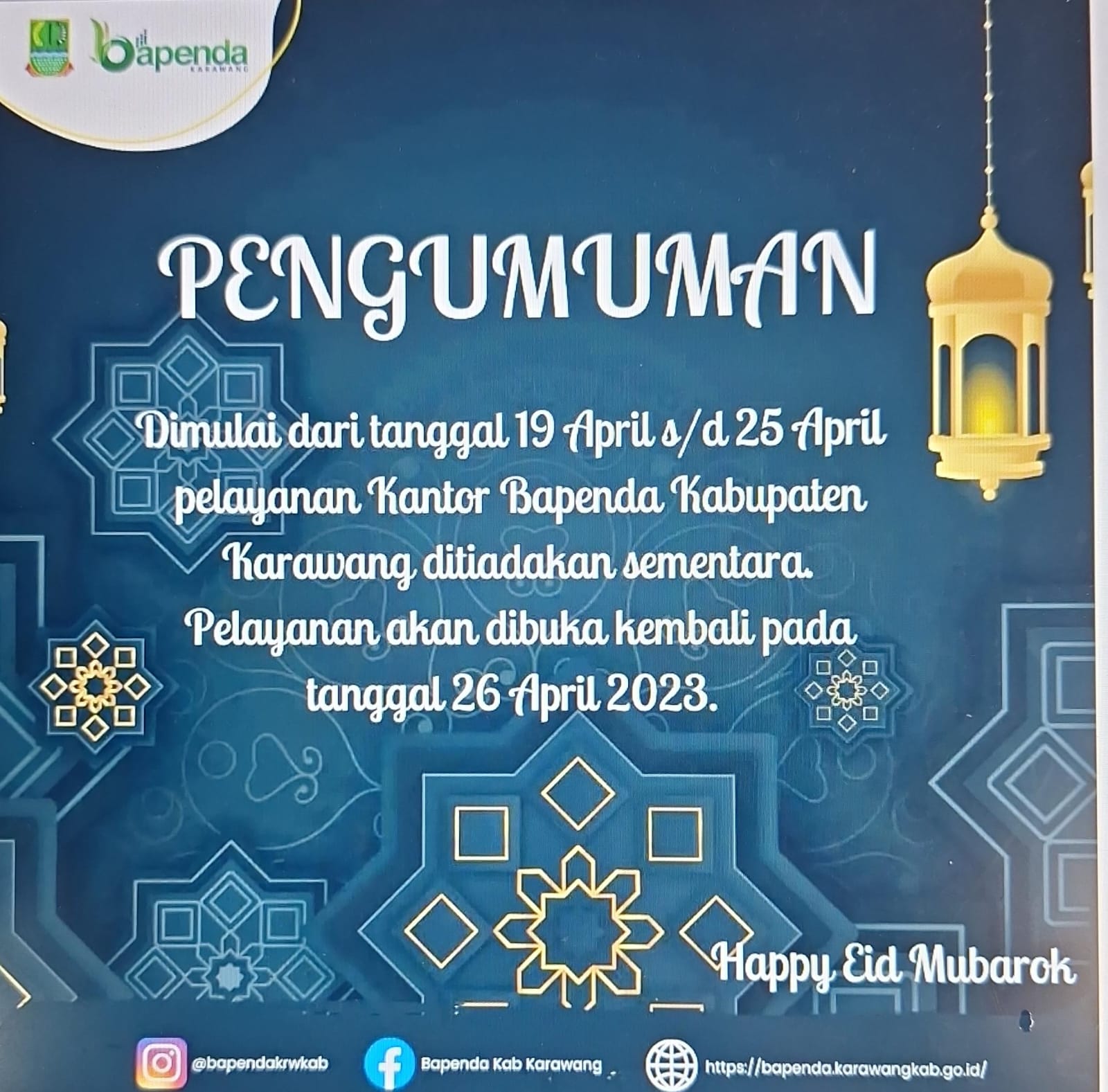 Cuti Bersama Bapenda Karawang  Jelang Hari Raya Idul Fitri 1444 H 