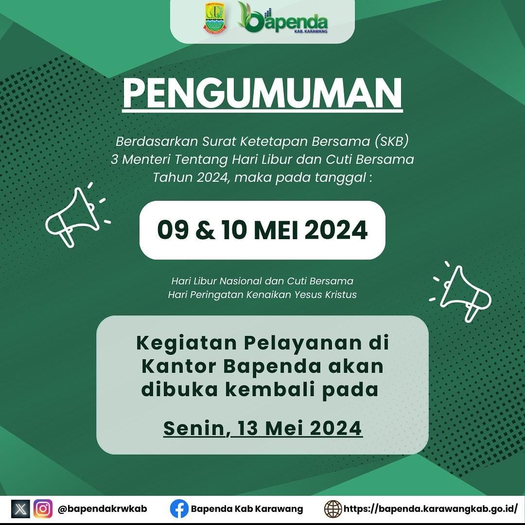 Pengumuman Layanan Bapenda Karawang Libur Nasional dan Cuti Bersama