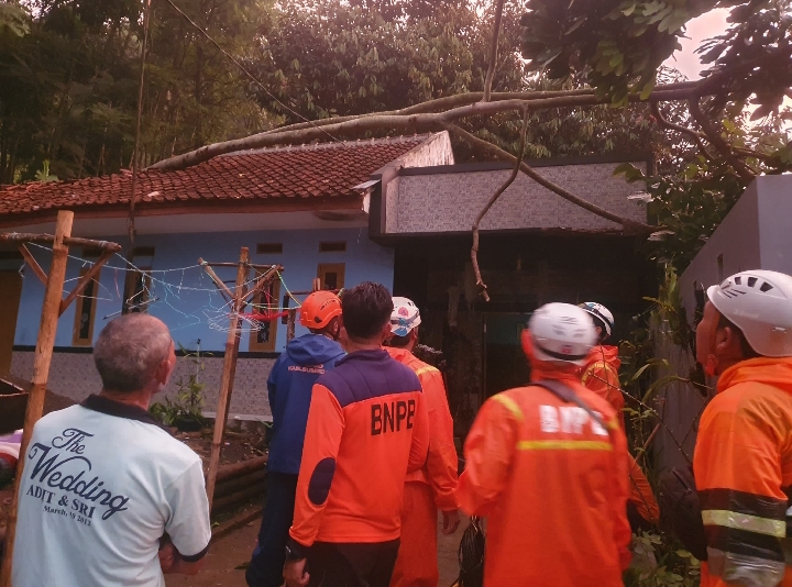 Pohon Milik Toko Emas Duta Sumedang Tumbang Hancurkan Sebagian Rumah Warga