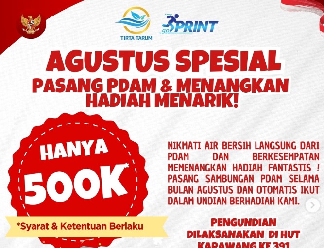 PERUMDAM Tirta Tarum Karawang: Agustus Spesial, Pasang Sambungan dan Menangkan Hadiah Menarik