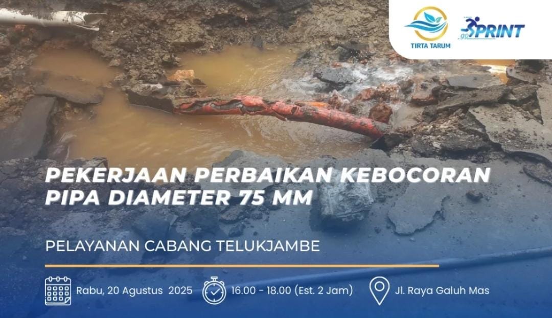 Perumdam Tirta Tarum Perbaiki Kebocoran Pipa 75 mm di Telukjambe, Distribusi Air Terhenti Sementara