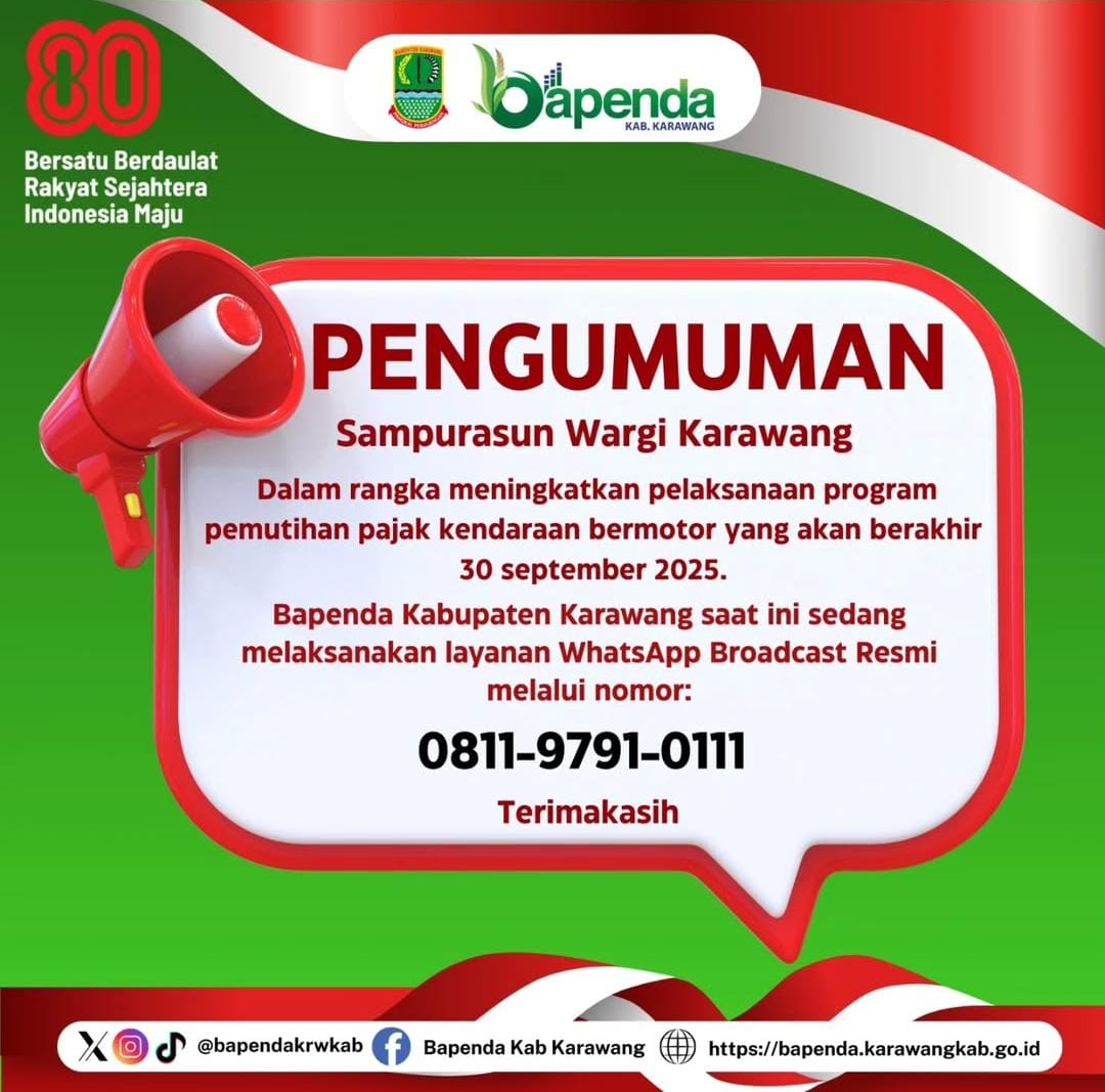 Bapenda Karawang Sediakan Layanan WhatsApp Broadcast untuk Sosialisasi Program Pemutihan Pajak Kendaraan