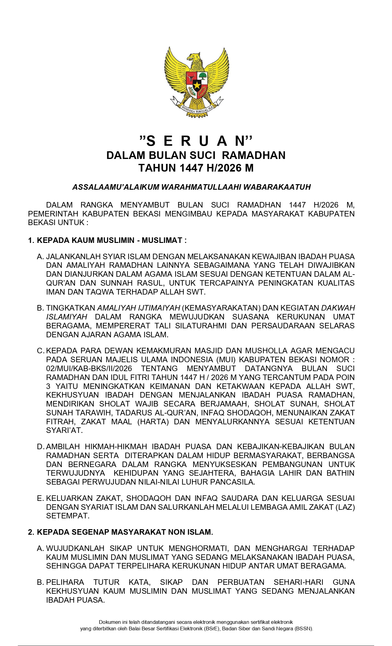 Ramadan 1447 H, Pemkab Bekasi Perketat Aktivitas Siang Hari dan Tempat Hiburan