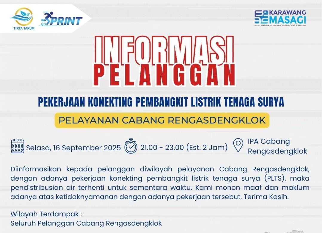Perumdam: Layanan Air di Rengasdengklok Terhenti Sementara Karena Pekerjaan Koneksi PLTS