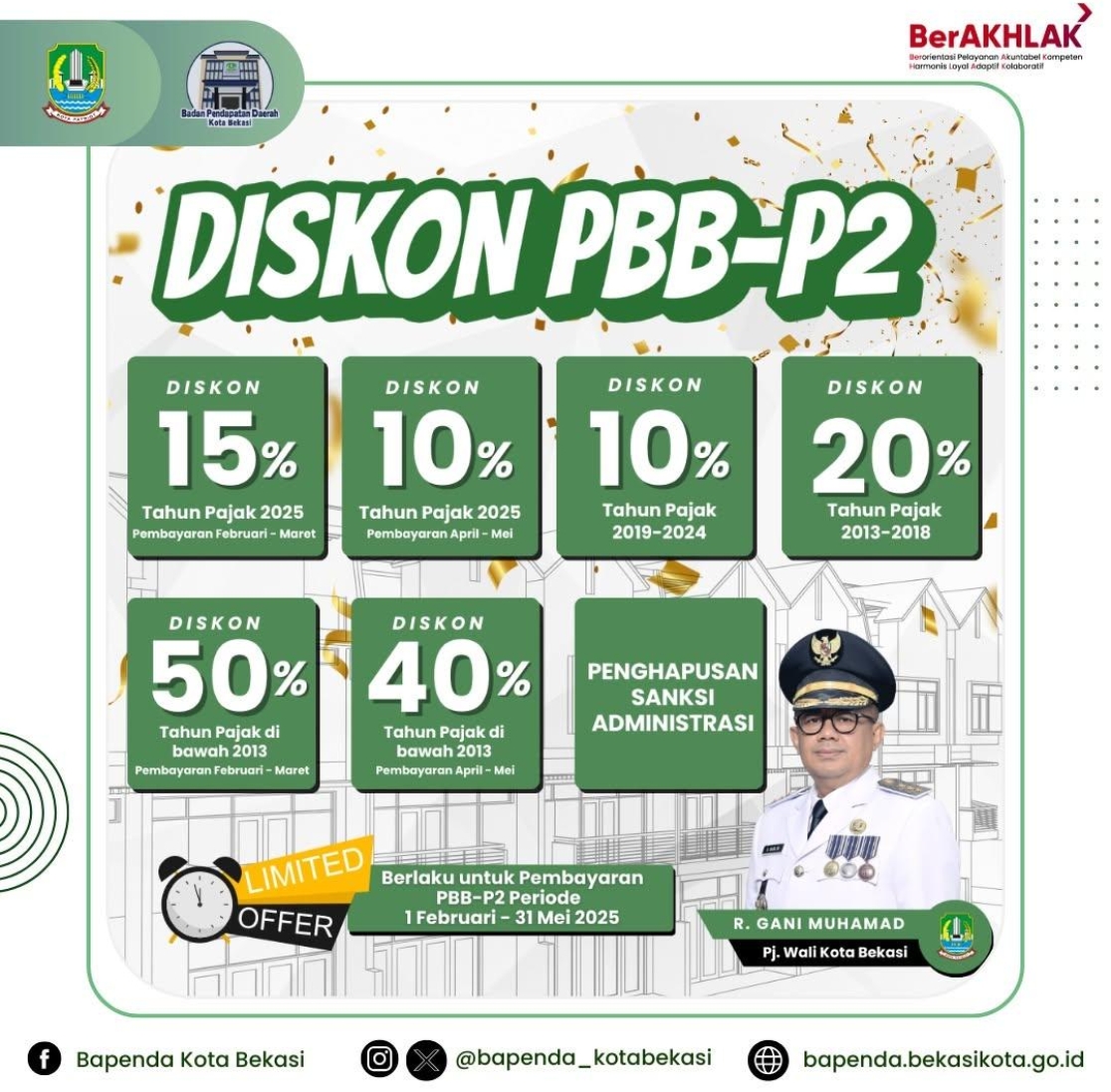 Pemkot Bekasi Perpanjang Diskon PBB Hingga Akhir Mei 2026