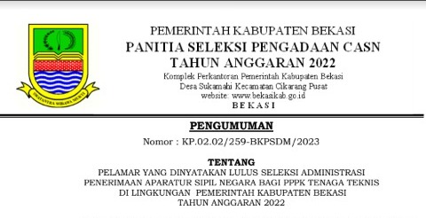 166 Pelamar Dinyatakan Lulus Seleksi Administrasi Penerimaan ASN Bagi PPPK di Pemkab Bekasi 2022, Cek Disini