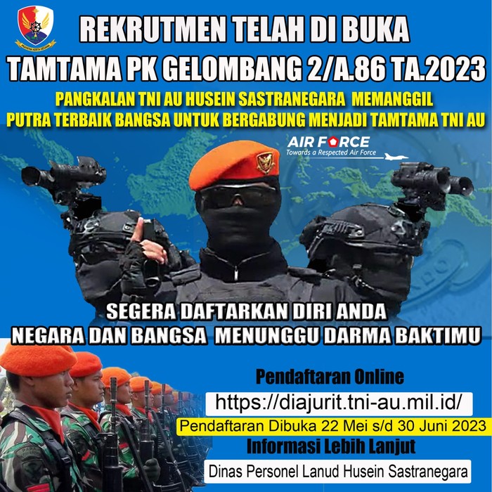 Rekrutmen Anggota Pasukan Elite TNI AU , Lulusan SMA/SMP Merapat 