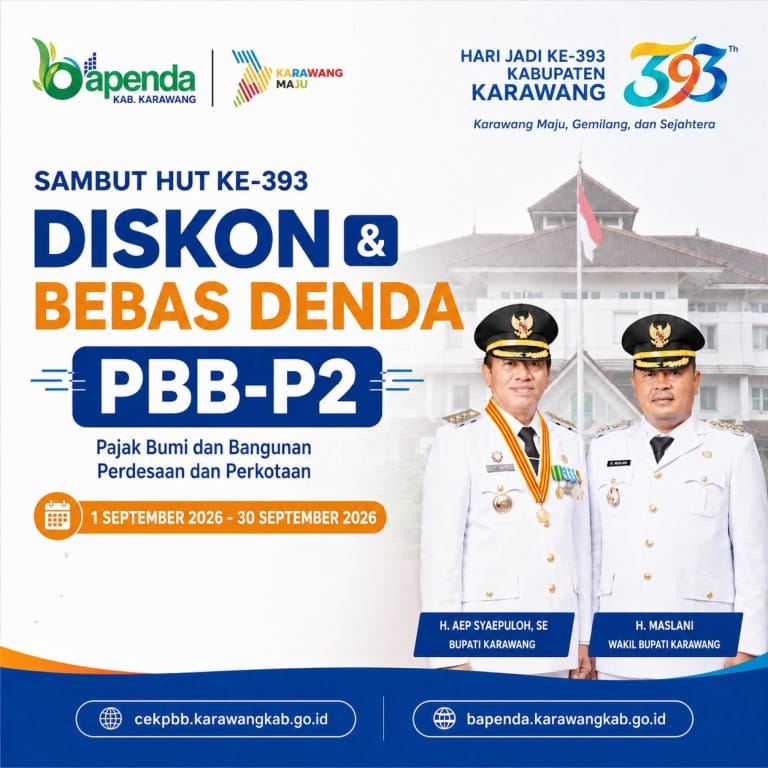 HUT ke-393 Karawang, Pemkab Bebaskan Denda PBB-P2 Sepanjang September