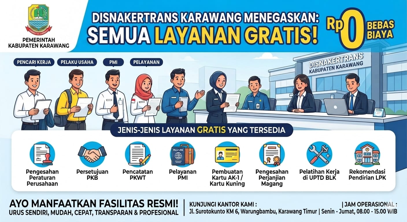 Dorong Pelayanan Transparan, Disnakertrans Karawang Pastikan Layanan Ketenagakerjaan Tanpa Pungutan Biaya