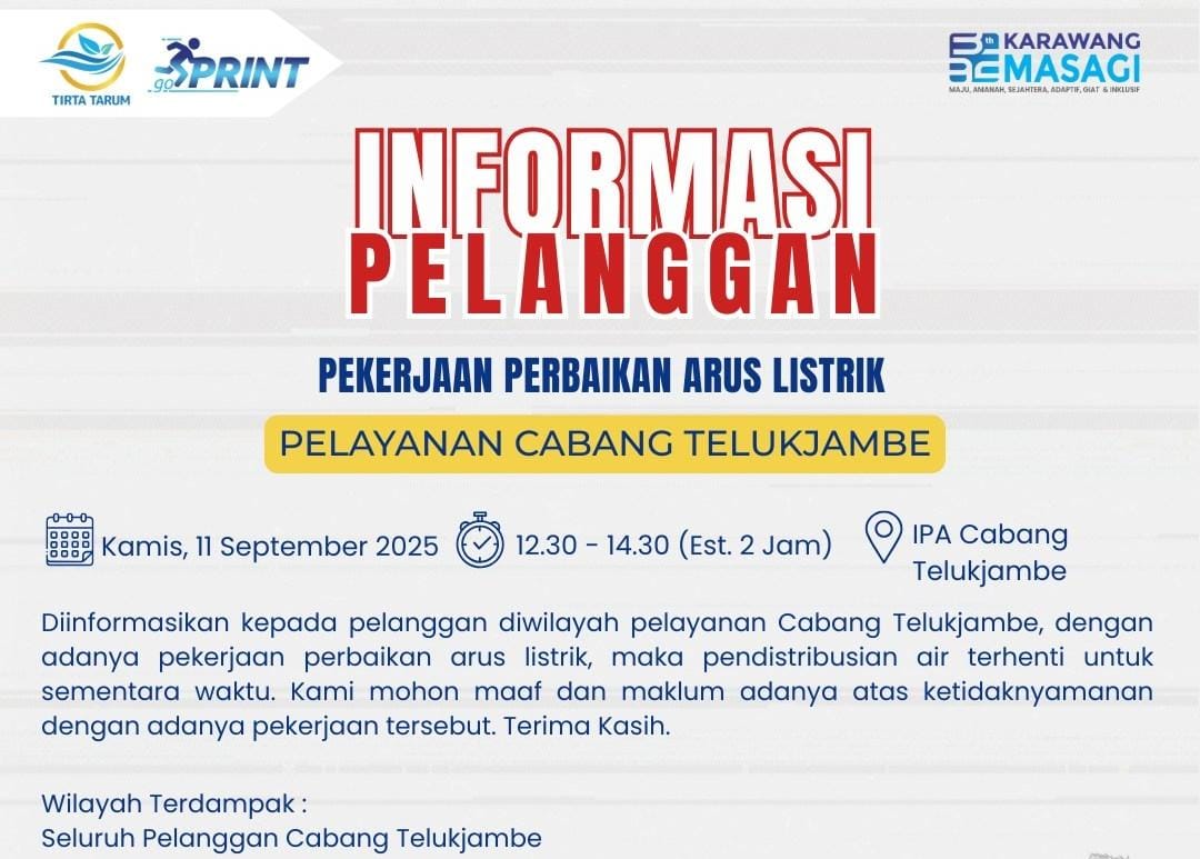 Perumdam: Distribusi Air di Telukjambe Terhenti Sementara Akibat Perbaikan Arus Listrik