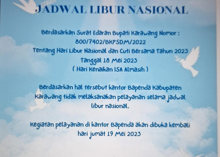 Jadwal Libur Nasional dan Cuti Bersama Bapenda Karawang Tahun 2023