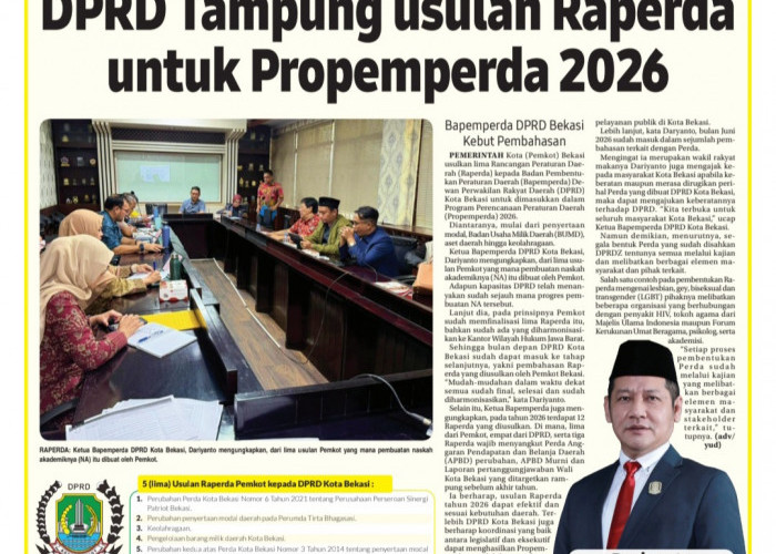 DPRD Kota Bekasi Tampung Usulan Raperda untuk Propemperda 2026