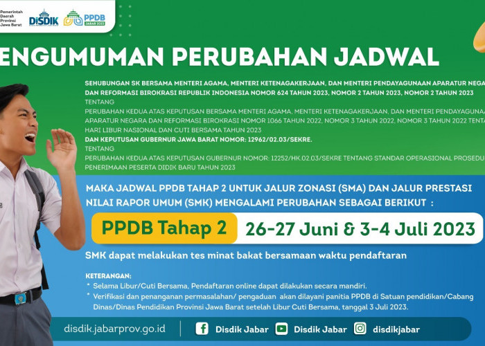 Cuti Bersama Idul Adha, Berikut Jadwal Terbaru PPDB Jabar Tahap 2 Tahun 2023