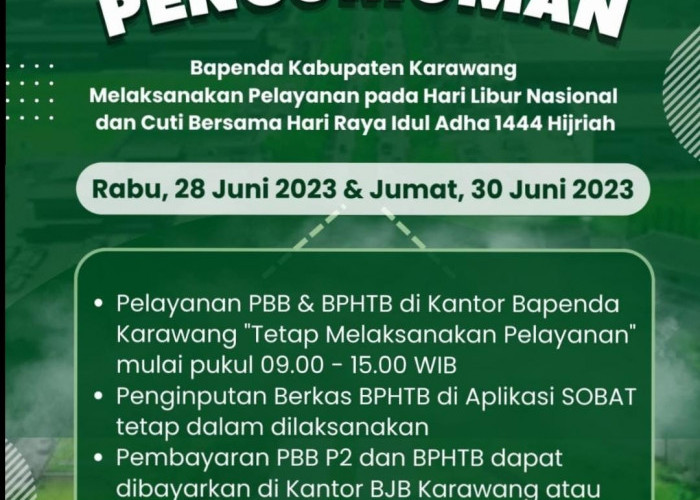 Bapenda Kabupaten Karawang Tetap Melaksanakan Pelayanan Cuti Bersama Idul Adha