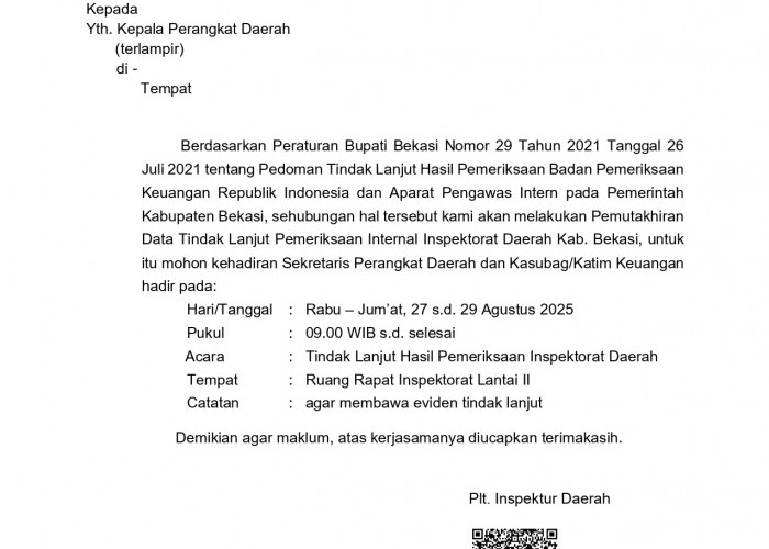 Inspektorat Bekasi Gelar Pemutakhiran Data Tindak Lanjut Pemeriksaan