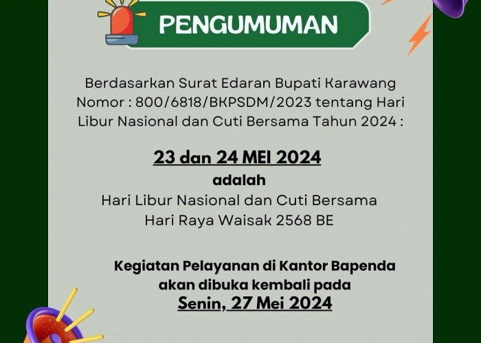 Pengumuman Layanan Bapenda Karawang Terkait Hari Libur Nasional dan Cuti Bersama Hari Raya Waisak