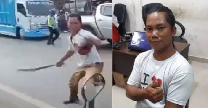 Heboh!, Anak Ditilang, Pria Ini Kejar Polisi Pakai Parang, Akhirnya Begini...