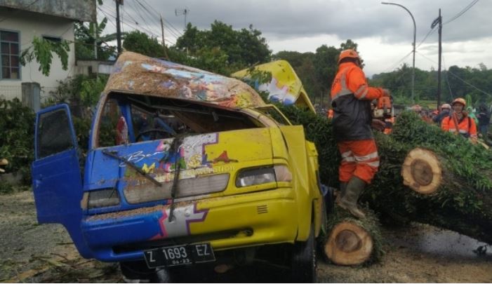 Tertimpa Pohon, Mobil Odong-odong Ringsek, Begini Kondisi Sopirnya