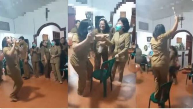 Wanita Berbaju PNS Joget Sambil Pegang Miras