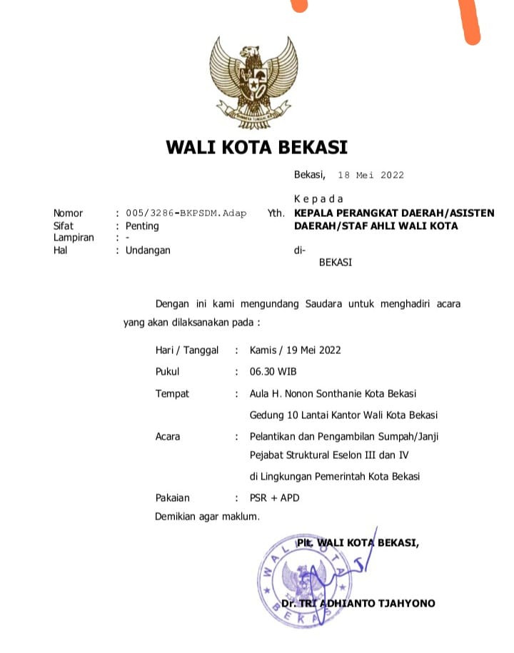 Siap-siap, BesokÂ  Pelantikan Pejabat Eselon III dan IV di Kota Bekasi