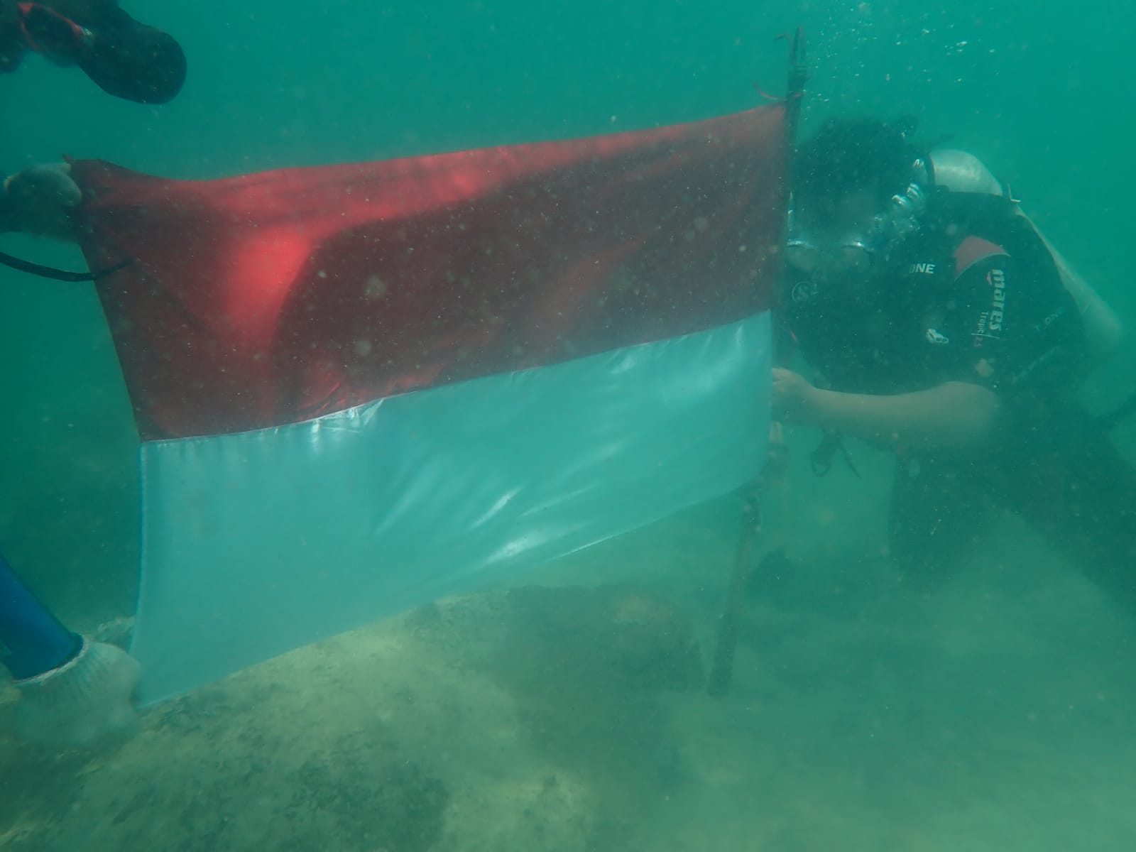 Saat Nelayan-Penyelam Kibarkan Bendera Merah-Putih di Bawah Laut Karawang